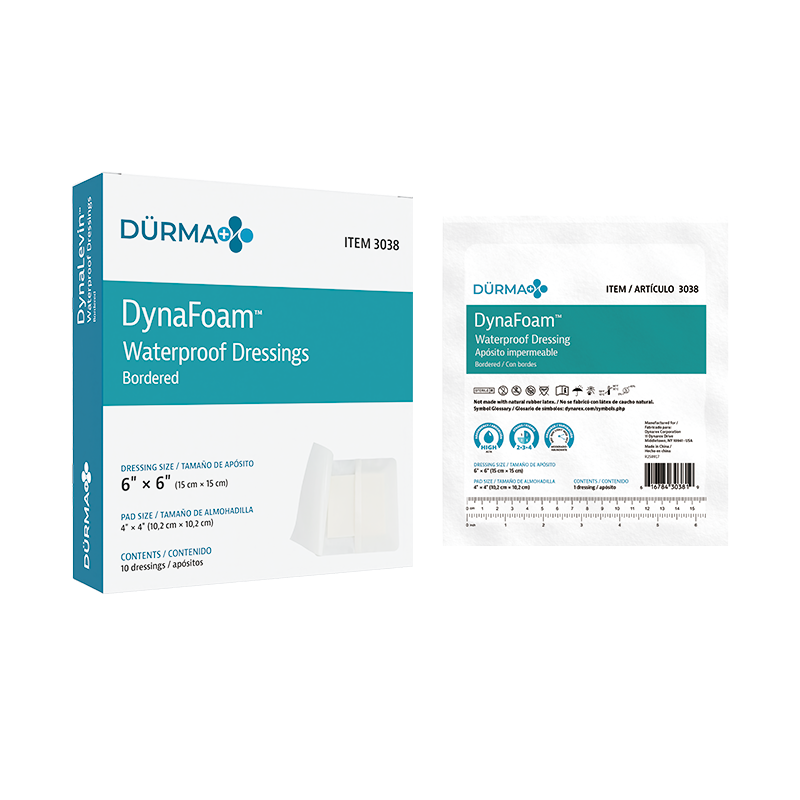 DynaFoam - Waterproof Dressing, Bordered, 6" x 6" - 10 pcs per Box/12 boxes per Case