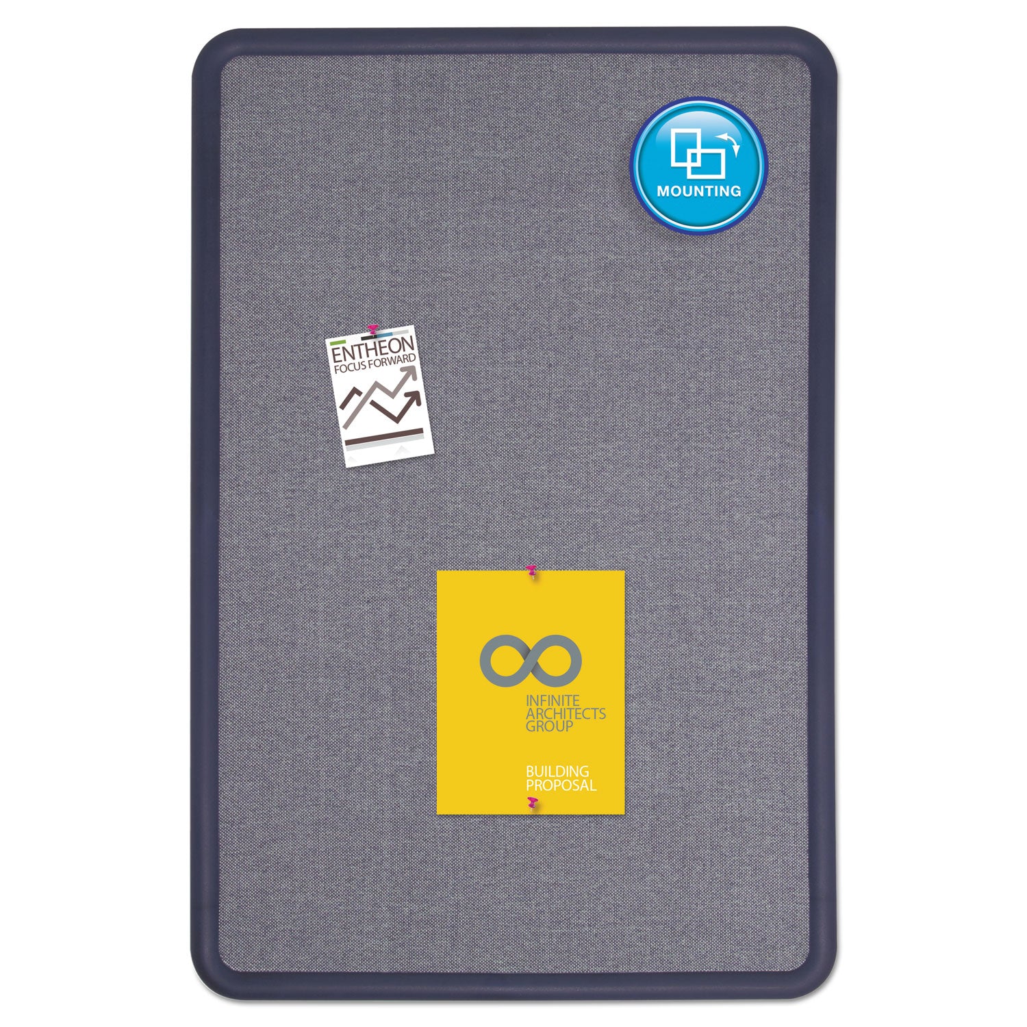 Quartet Contour Bulletin Board - 36" Board Height x 48" Board Width - Blue Fabric Surface - Durable, Self-healing - Navy Frame - 1 Each