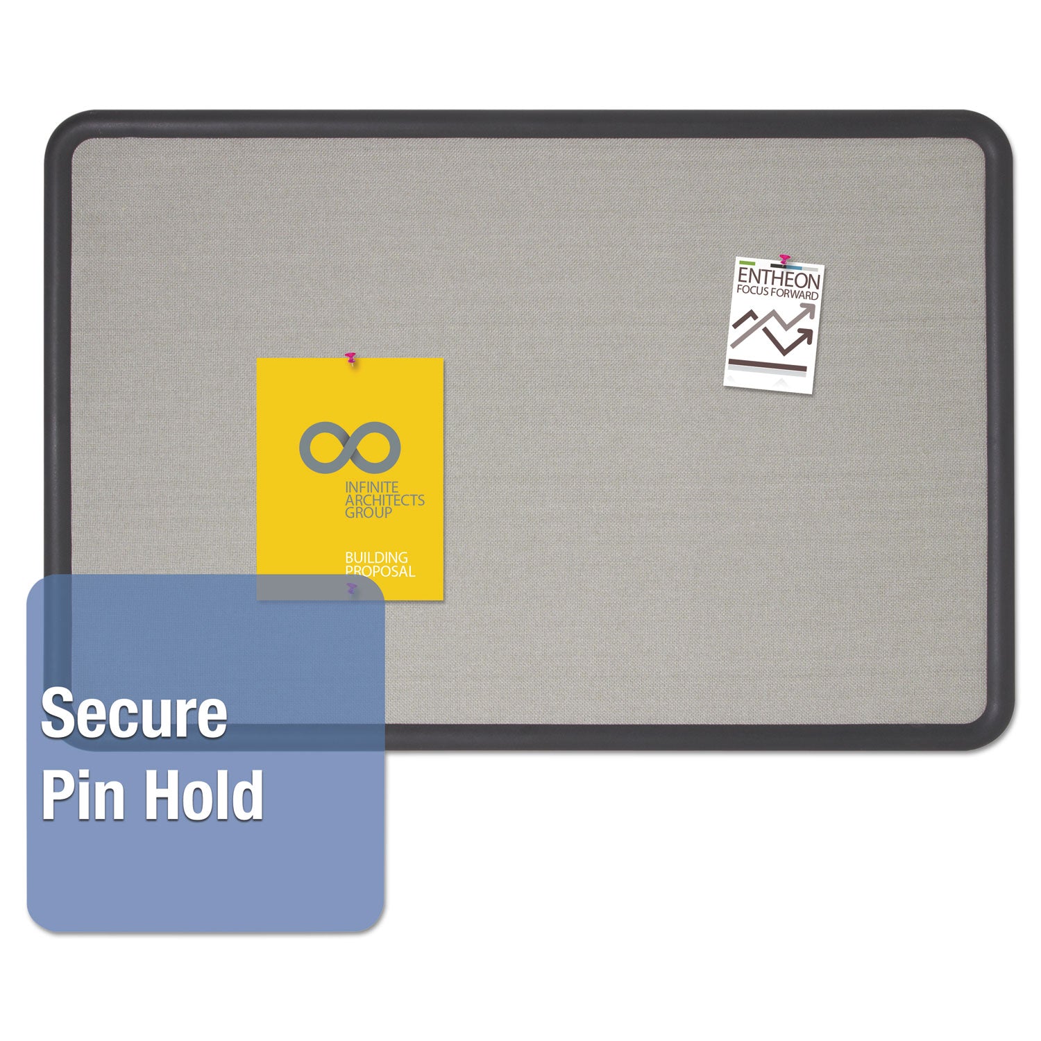 Quartet Contour Bulletin Board - 24" Board Height x 36" Board Width - Gray Fabric Surface - Durable, Self-healing - Black Frame - 1 Each