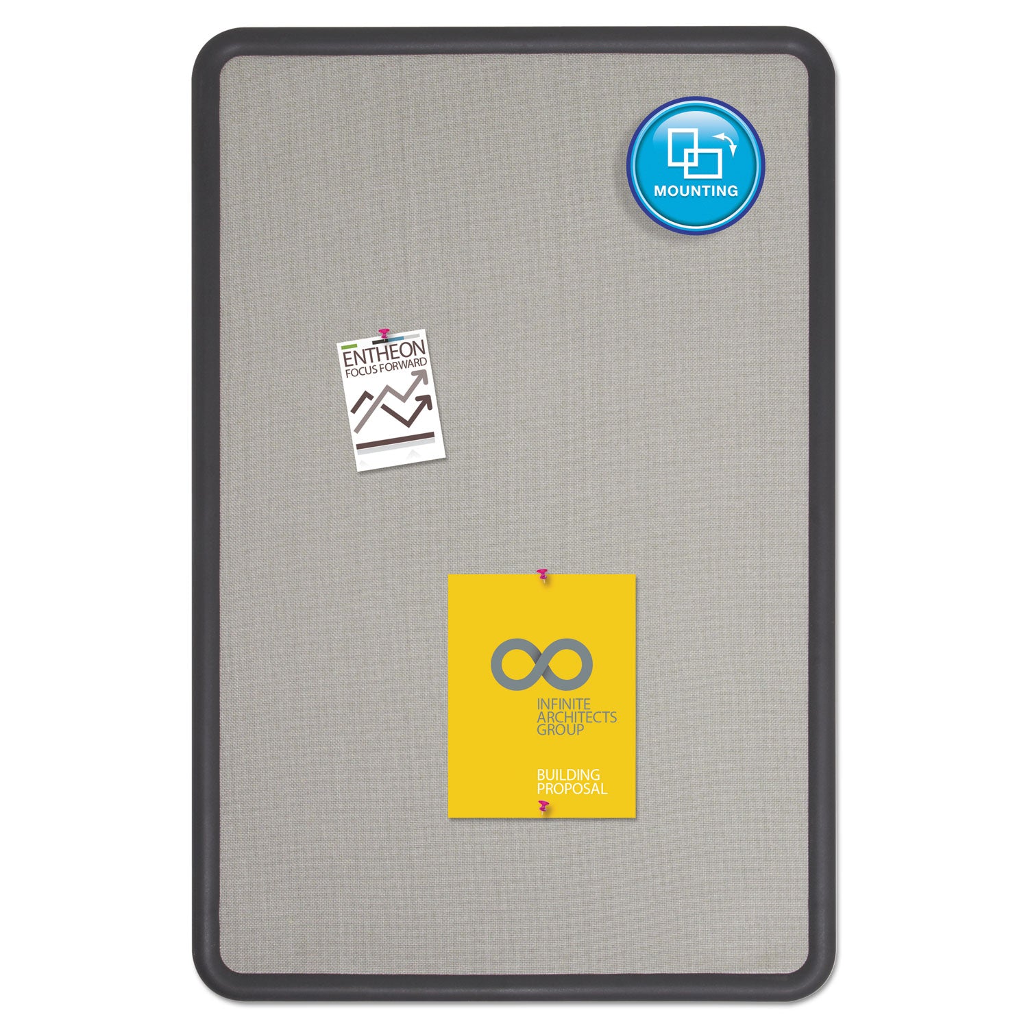 Quartet Contour Bulletin Board - 24" Board Height x 36" Board Width - Gray Fabric Surface - Durable, Self-healing - Black Frame - 1 Each