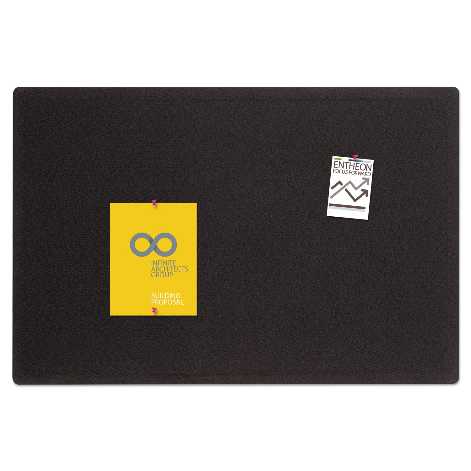 Quartet Oval Office Bulletin Board - 24" Board Height x 36" Board Width - Black Fabric Surface - Frameless, Flexible - Black Frame - 1 Each