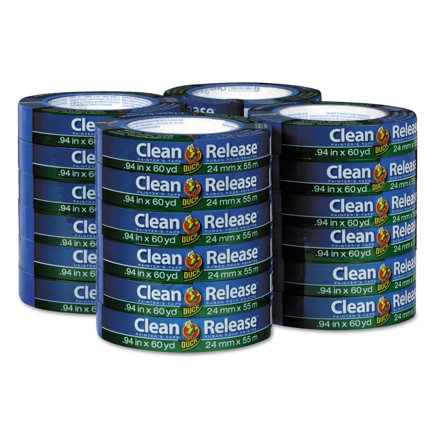 Duck Clean Release Blue Painter's Tape, 0.94" x 60 yd, 5.3 mil Thickness, 3" Core, UV Resistant, Crepe Paper, Blue, 24 Pack