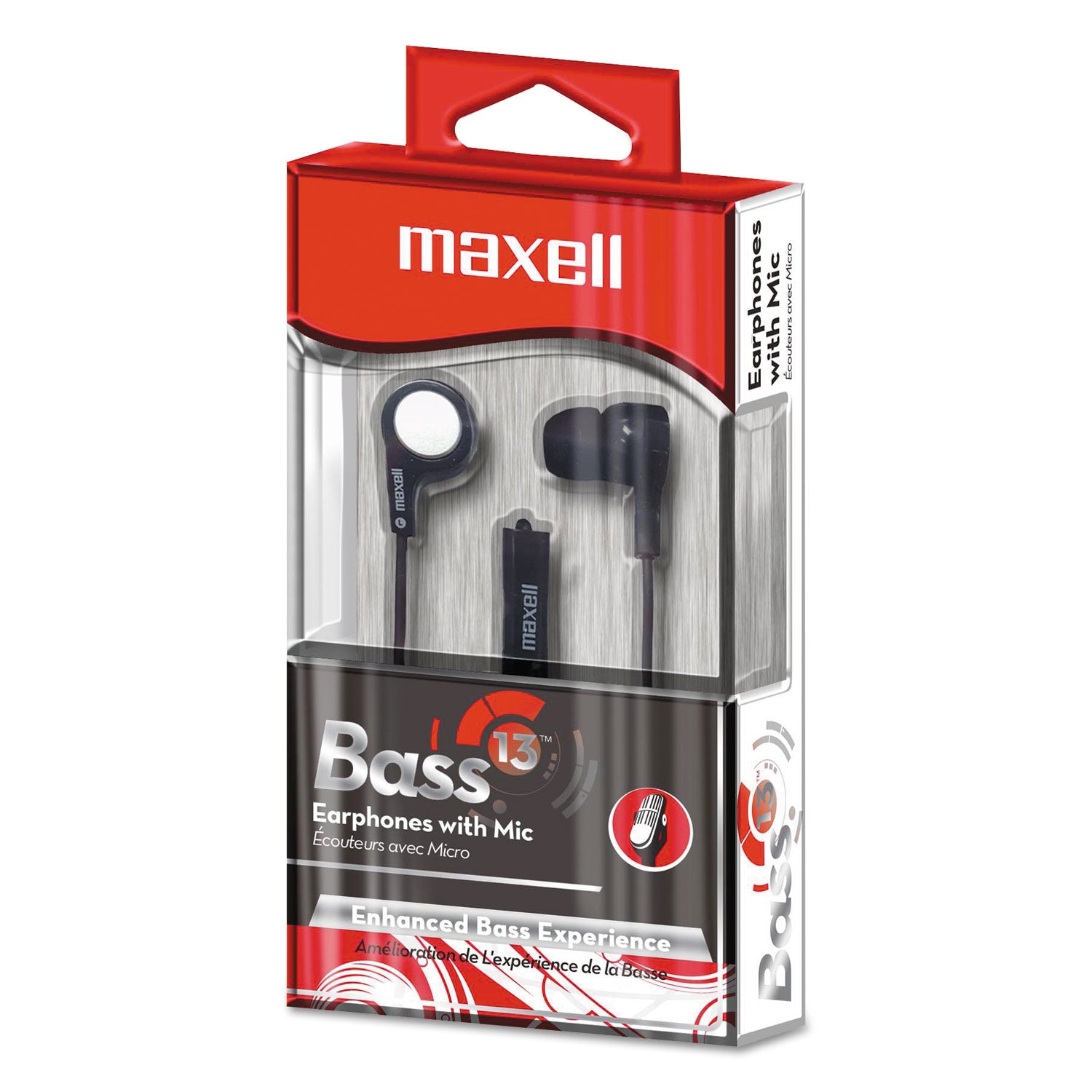 Maxell B-13 Earset, Wired Earbud, Black, On-Cable Mic, Includes Extra Eartips, 1 Each