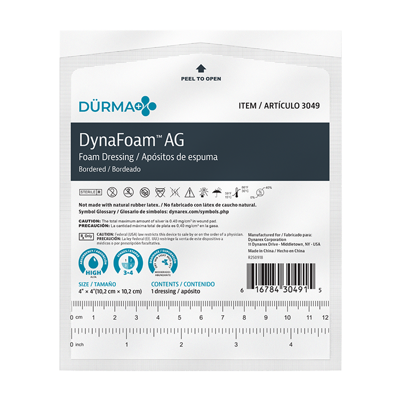 DynaFoam AG - Bordered Foam Dressing, 4" x 4"- 10 pcs per Box/10 Boxes per Case
