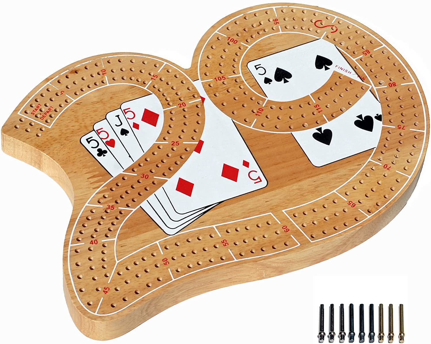 29 Cribbage Set - Solid Wood Board with Metal Pegs
