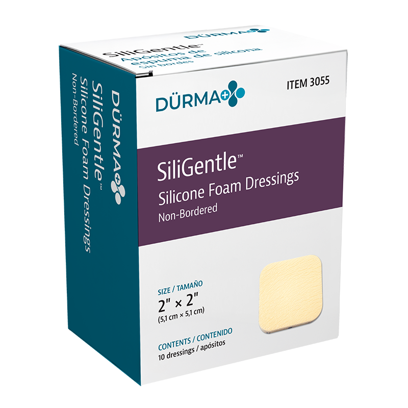 SiliGentle - Non-Adhesive Silicone Foam Dressing, 2" x 2" - 10 pcs per Box/12 boxes per Case