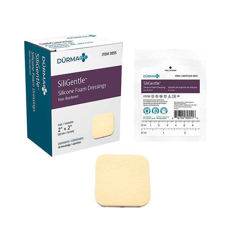 SiliGentle - Non-Adhesive Silicone Foam Dressing, 2" x 2" - 10 pcs per Box/12 boxes per Case