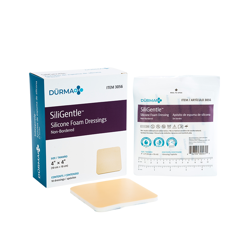 SiliGentle - Non-Adhesive Silicone Foam Dressing, 4" x 4" - 10 pcs per Box/12 boxes per Case