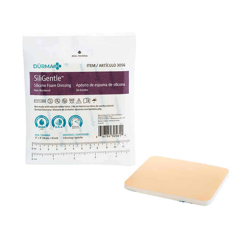 SiliGentle - Non-Adhesive Silicone Foam Dressing, 4" x 4" - 10 pcs per Box/12 boxes per Case