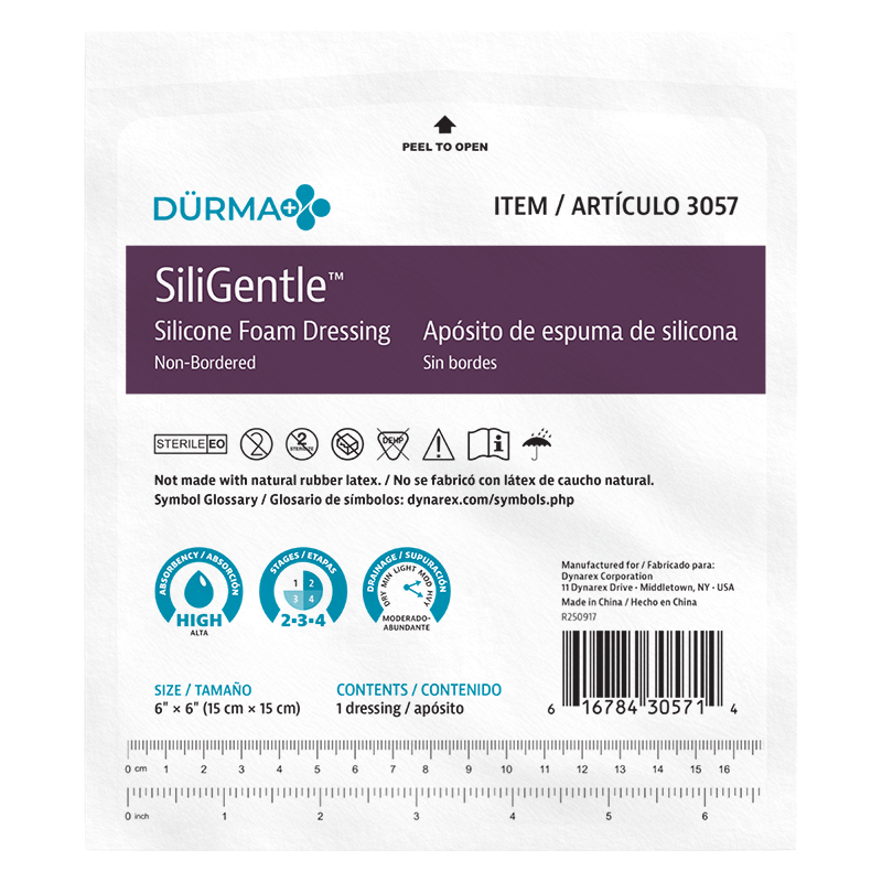 SiliGentle - Non-Adhesive Silicone Foam Dressing, 6" x 6" - 10 pcs per Box/12 boxes per Case