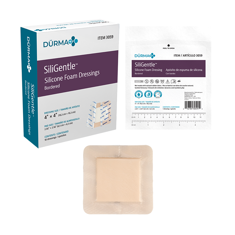 SiliGentle - Silicone Bordered Foam Dressing, 4" x 4" - 10 pcs per Box/12 boxes per Case