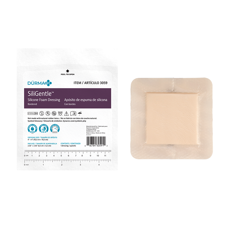 SiliGentle - Silicone Bordered Foam Dressing, 4" x 4" - 10 pcs per Box/12 boxes per Case