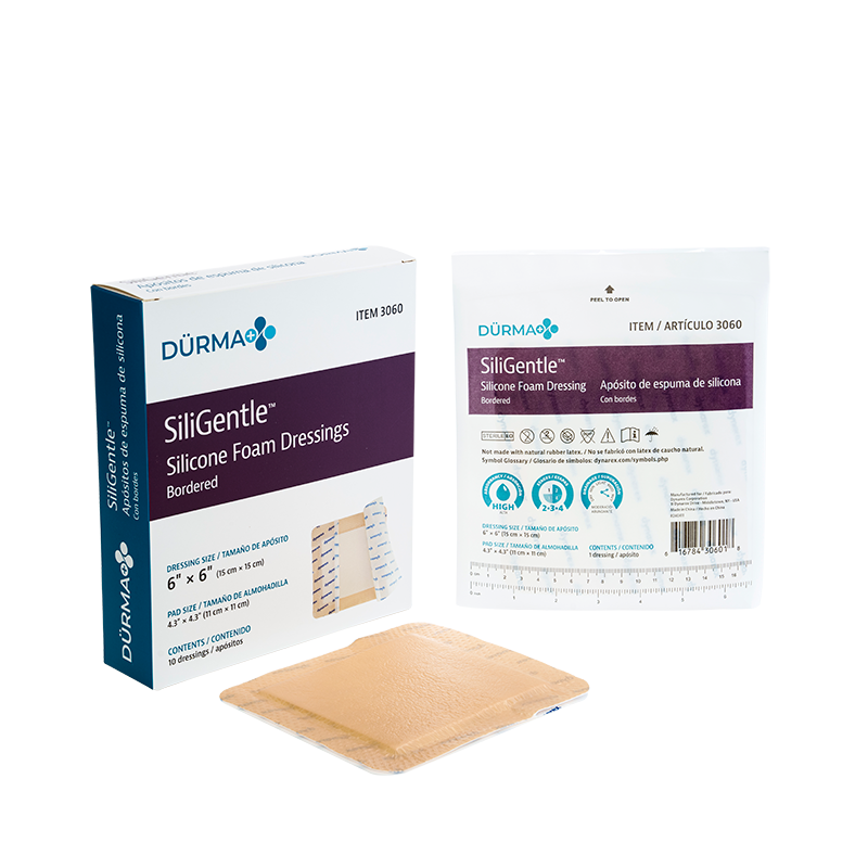 SiliGentle - Silicone Bordered Foam Dressing, 6" x 6" - 10 pcs per Box/12 boxes per Case