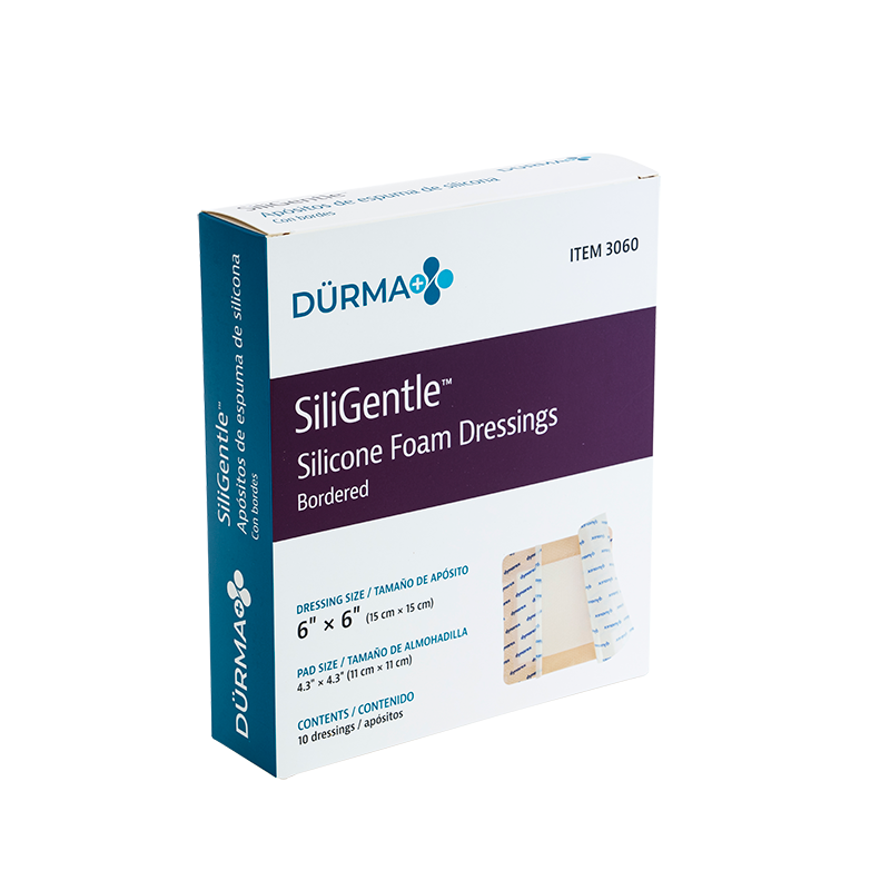SiliGentle - Silicone Bordered Foam Dressing, 6" x 6" - 10 pcs per Box/12 boxes per Case