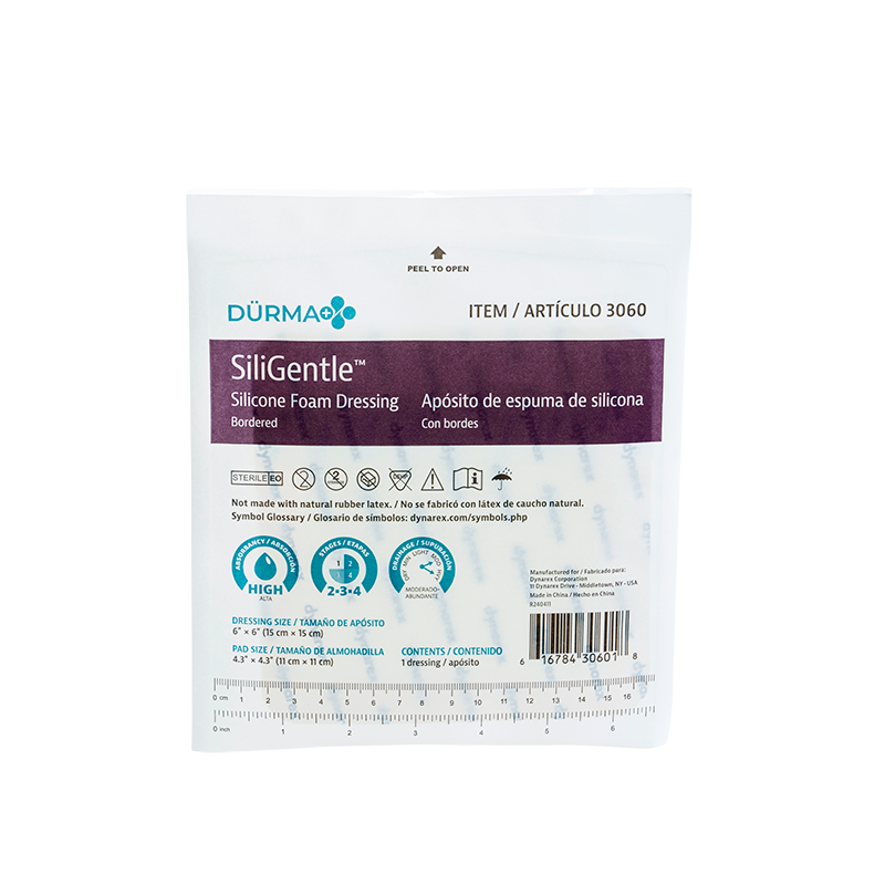 SiliGentle - Silicone Bordered Foam Dressing, 6" x 6" - 10 pcs per Box/12 boxes per Case
