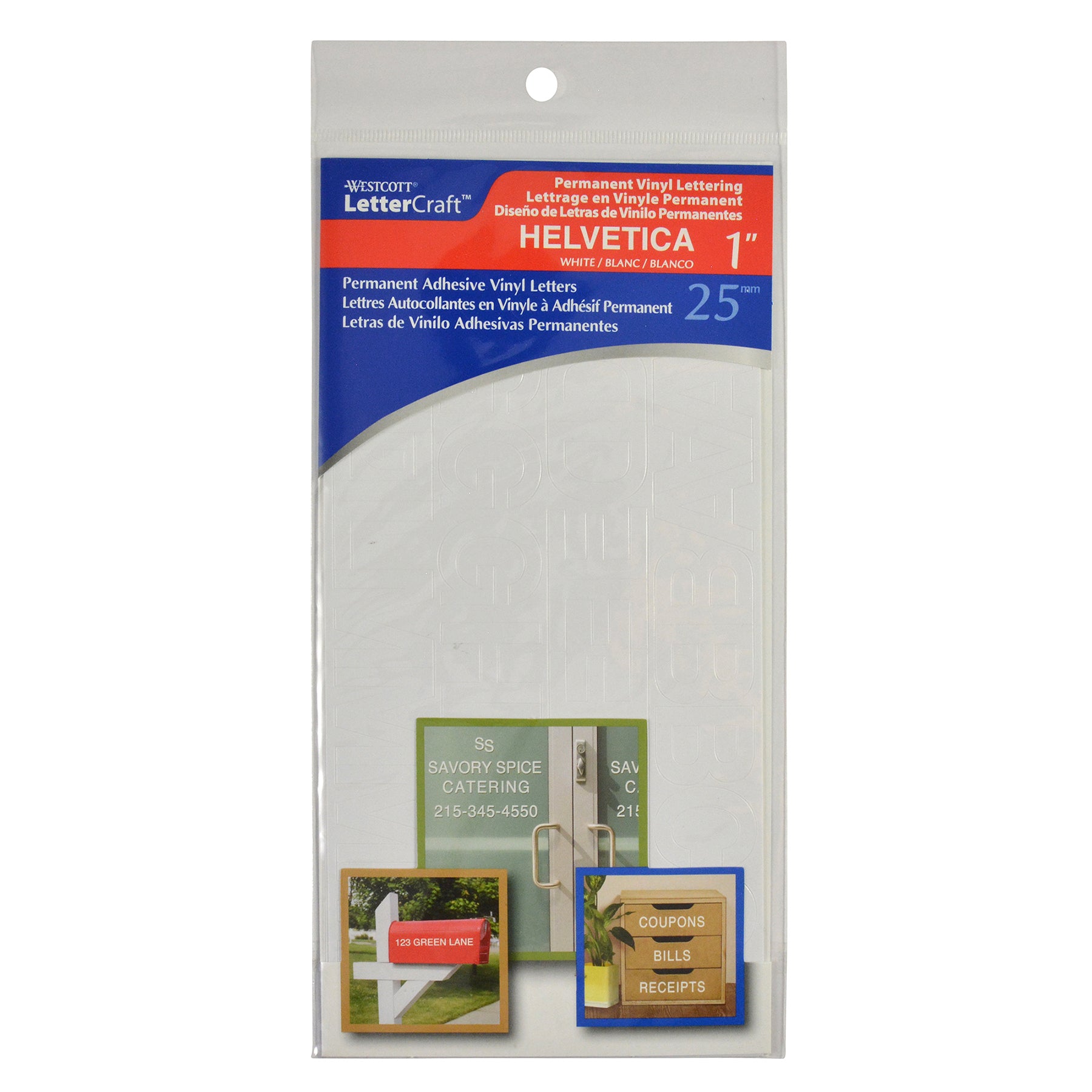 LetterCraft Permanent Vinyl Lettering, Helvetica, 1-Inch, White