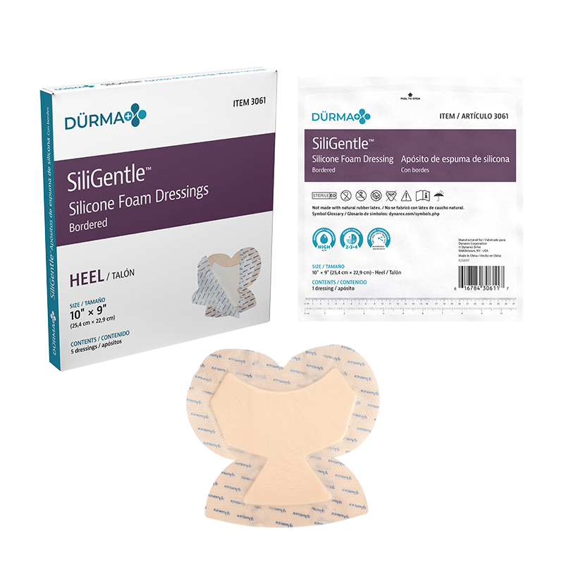 SiliGentle - Silicone Bordered Foam Dressing, Heel, 10" x 9" - 5 pcs per Box/12 boxes per Case