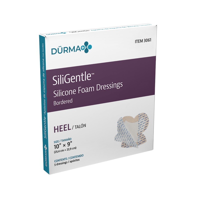 SiliGentle - Silicone Bordered Foam Dressing, Heel, 10" x 9" - 5 pcs per Box/12 boxes per Case