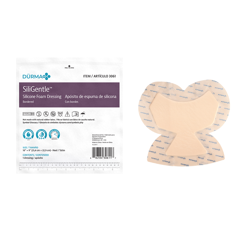 SiliGentle - Silicone Bordered Foam Dressing, Heel, 10" x 9" - 5 pcs per Box/12 boxes per Case