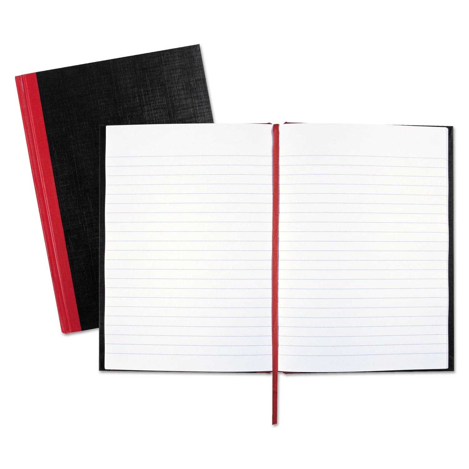 96 Sheets - Sewn - 24 lb Basis Weight - A5 - 5 5/8" x 8 1/4" Sheet Size - White Paper - Red Binding - Black Cover - Ribbon Marker, Hard Cover - 1 Each