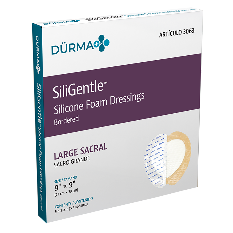 SiliGentle - Silicone Bordered Foam Dressing, Large Sacral, 9" x 9" - 5 pcs per Box/12 boxes per Case