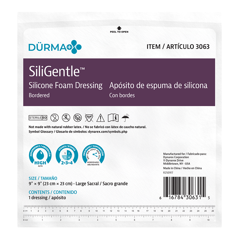 SiliGentle - Silicone Bordered Foam Dressing, Large Sacral, 9" x 9" - 5 pcs per Box/12 boxes per Case