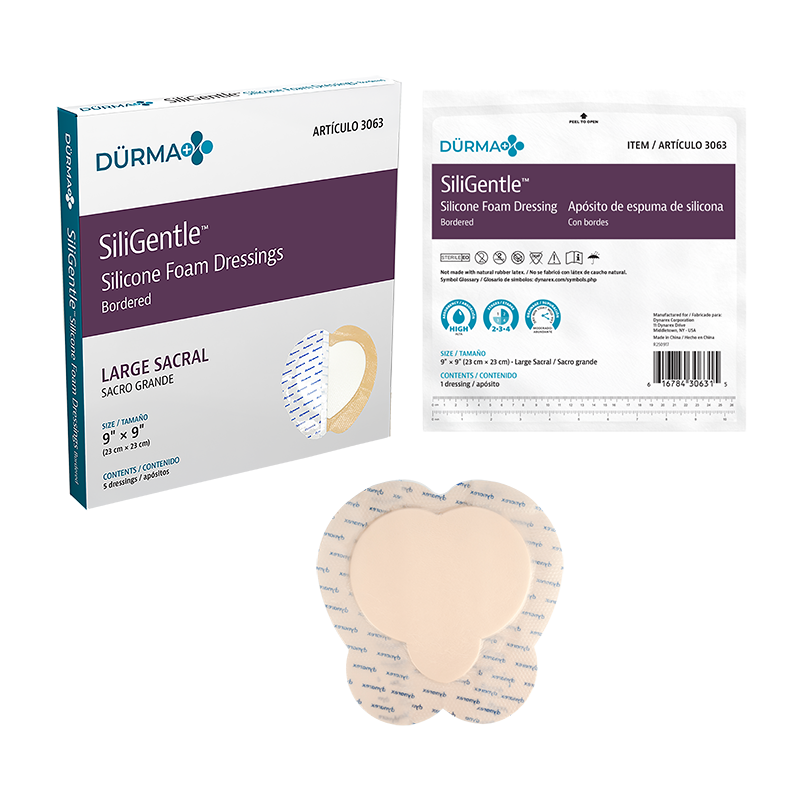 SiliGentle - Silicone Bordered Foam Dressing, Large Sacral, 9" x 9" - 5 pcs per Box/12 boxes per Case