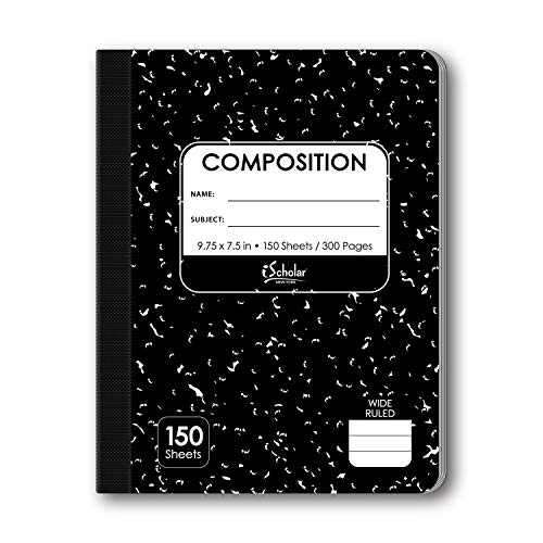 IScholar Composition Book  150 Sheets  Wide Ruled  9.75 X 7.5-Inches  Black Marble Cover (10150)