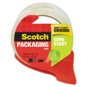 Scotch Sure Start Packaging Tape - 38.20 yd Length x 1.88" Width x 2.6 mil Thickness - 3" Core - Clear - Synthetic Rubber Backing - Dispenser Included - Handheld Dispenser - Breakage Resistance - For Mailing, Moving, Packing, Sealing - 1 Roll
