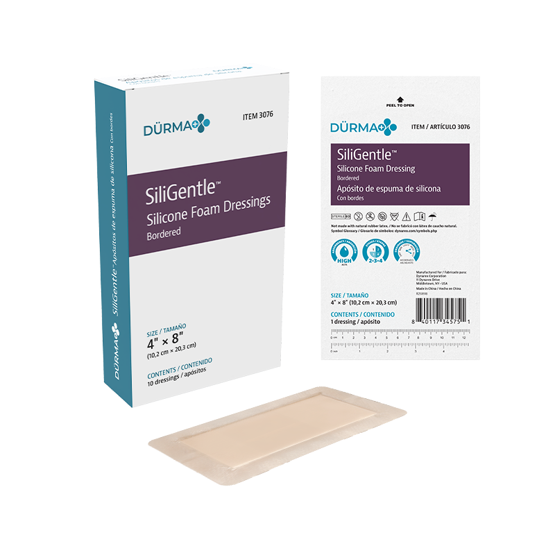 SiliGentle - Silicone Bordered Foam Dressing, 4" x 8" - 10 pcs per Box/12 boxes per Case