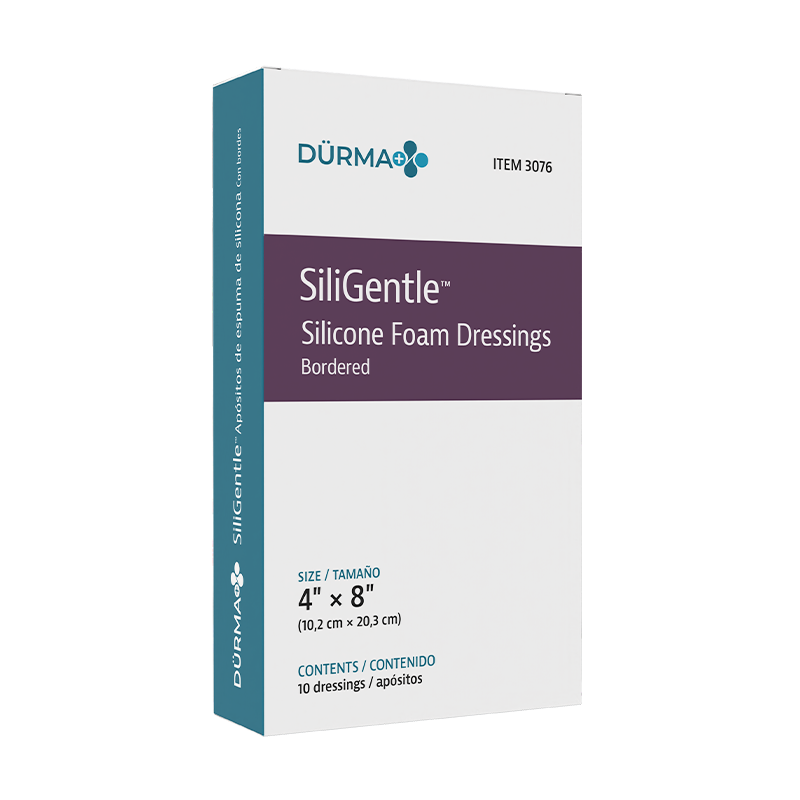 SiliGentle - Silicone Bordered Foam Dressing, 4" x 8" - 10 pcs per Box/12 boxes per Case