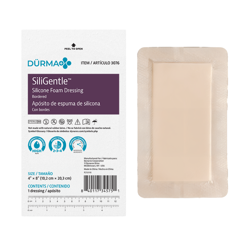 SiliGentle - Silicone Bordered Foam Dressing, 4" x 8" - 10 pcs per Box/12 boxes per Case