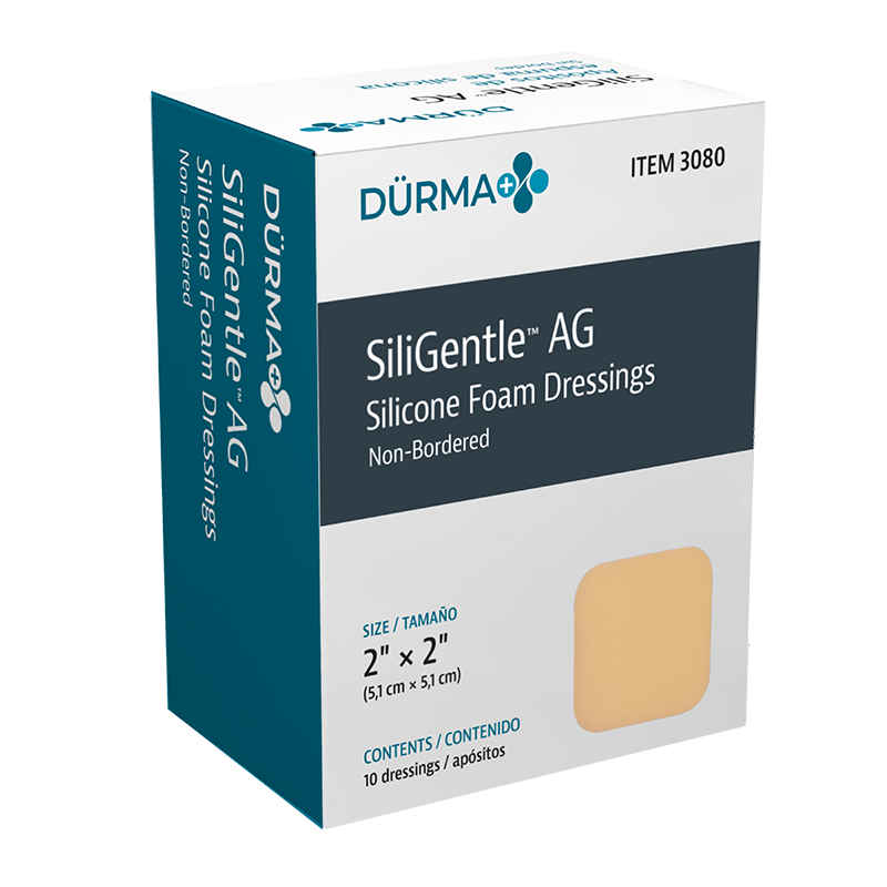 SiliGentle AG - Silicone Foam Dressing, 2" x 2" - 10 pcs per Box/5 boxes per Case