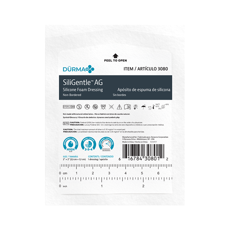 SiliGentle AG - Silicone Foam Dressing, 2" x 2" - 10 pcs per Box/5 boxes per Case