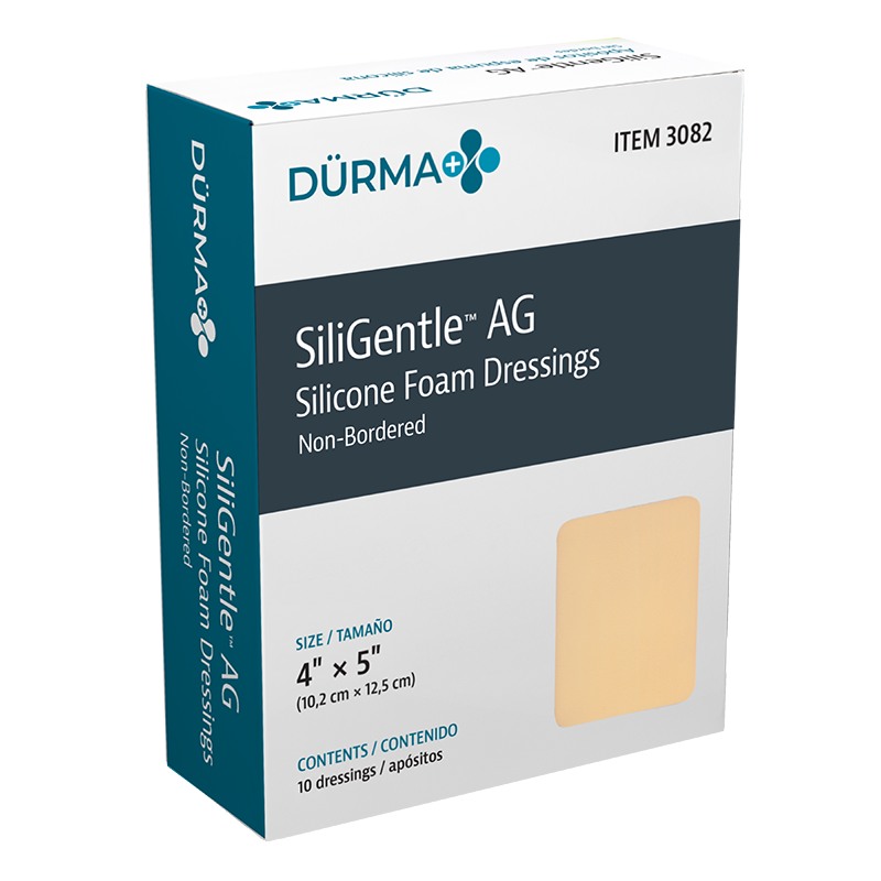 SiliGentle AG - Silicone Foam Dressing, 4" x 5" - 10 pcs per Box/5 boxes per Case