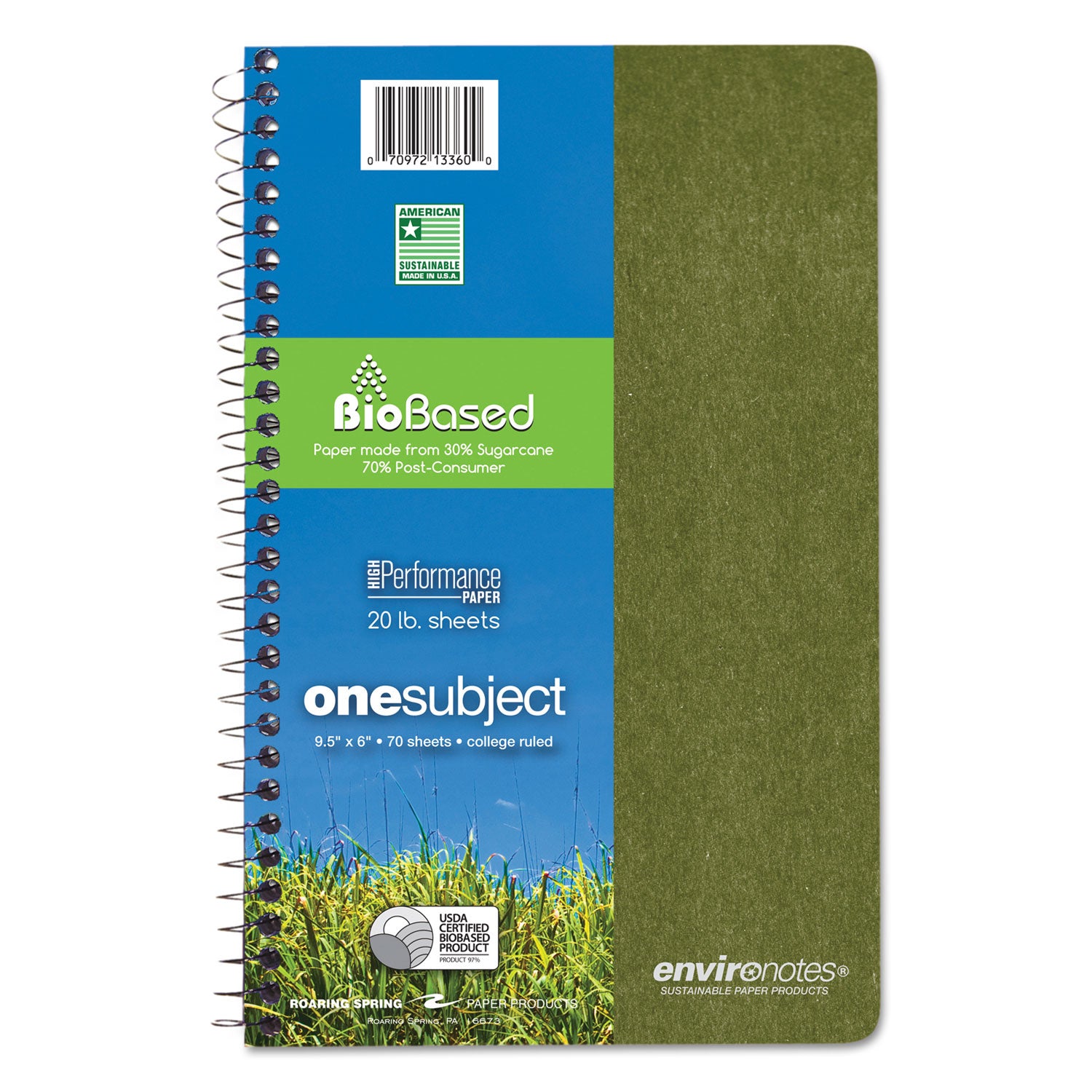 Environotes Biobased Notebook, 1-Subject, Medium/College Rule, Randomly Assorted Earthtone Cover Color, (70) 9.5 X 6 Sheets