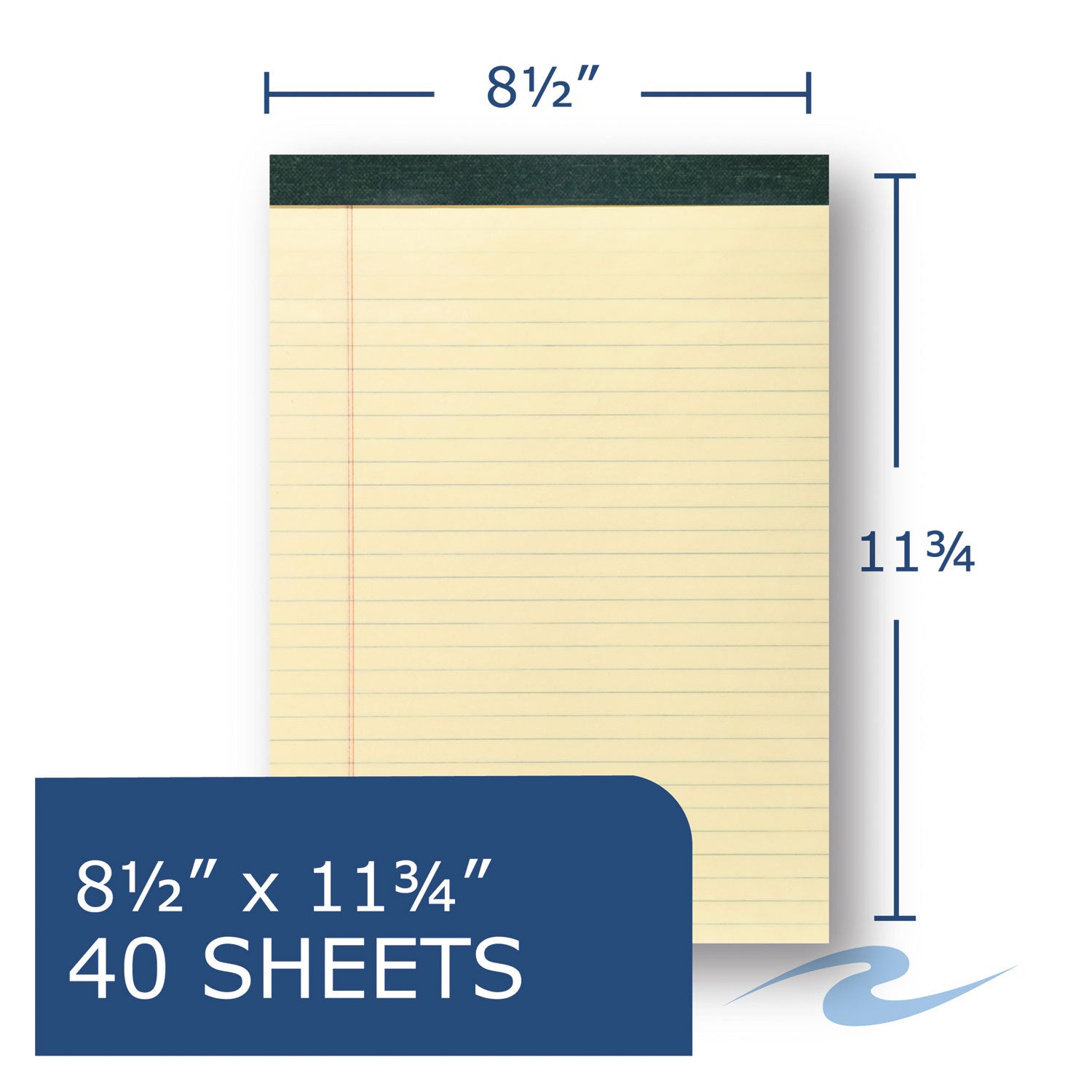 Roaring Spring Recycled Legal Pad, 40 Sheets, 80 Pages, Canary, 11 3/4" x 8 1/2", Wide Ruled, Double Line Red Margin, Stapled/Tapebound, Green Binding, 1 Dozen