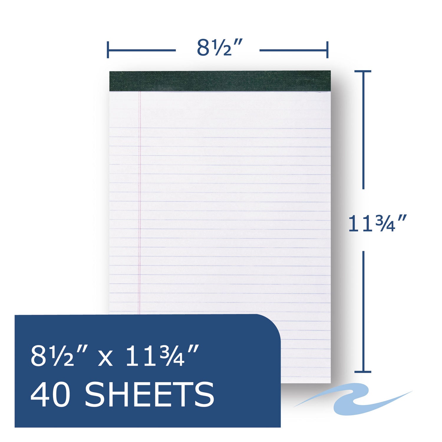 Roaring Spring Recycled Legal Pad, 40 Sheets, 80 Pages, 11 3/4" x 8 1/2", White, Green Binding, Wide Ruled, Double Line Red Margin, Perforated, 1 Dozen