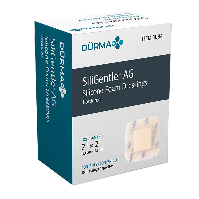 SiliGentleAG - Silicone Bordered Foam Dressing, 2" x 2" - 10 pcs per Box/5 boxes per Case