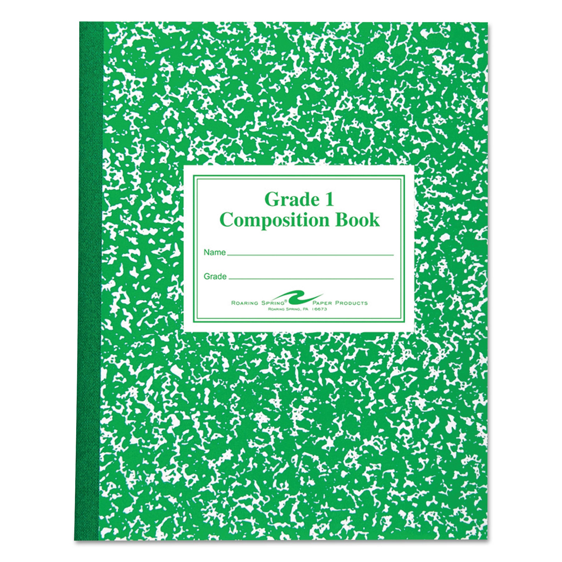 Roaring Spring Grade School Ruled Marble Flexible Cover Composition Book, 50 Sheets, 100 Pages, 9 3/4" x 7 3/4", White Paper, Green Marble Cover, 1 Each