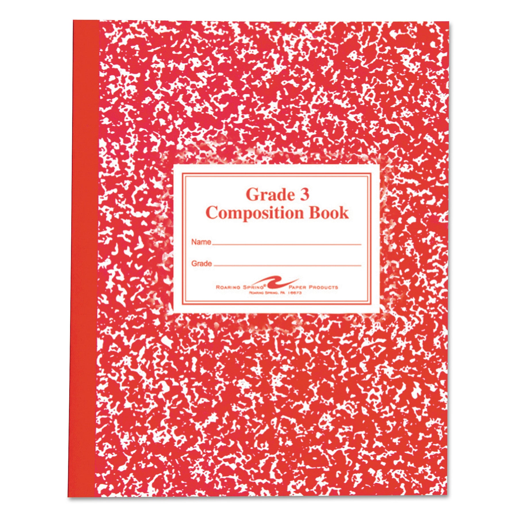 Roaring Spring Grade School Ruled Marble Flexible Cover Composition Book, 50 Sheets, 100 Pages, 9 3/4" x 7 3/4", Red Marble Cover, Blue Binding, 1 Each