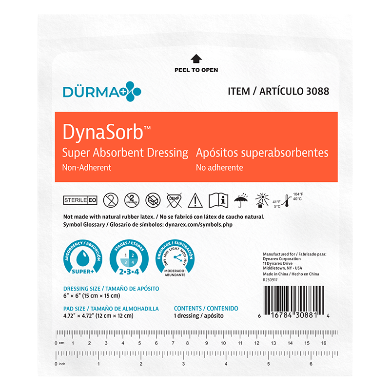 DynaSorb - Super Absorbent Dressing, Non-Adherent, 6" x 6" - 10 pcs per Box/12 boxes per Case