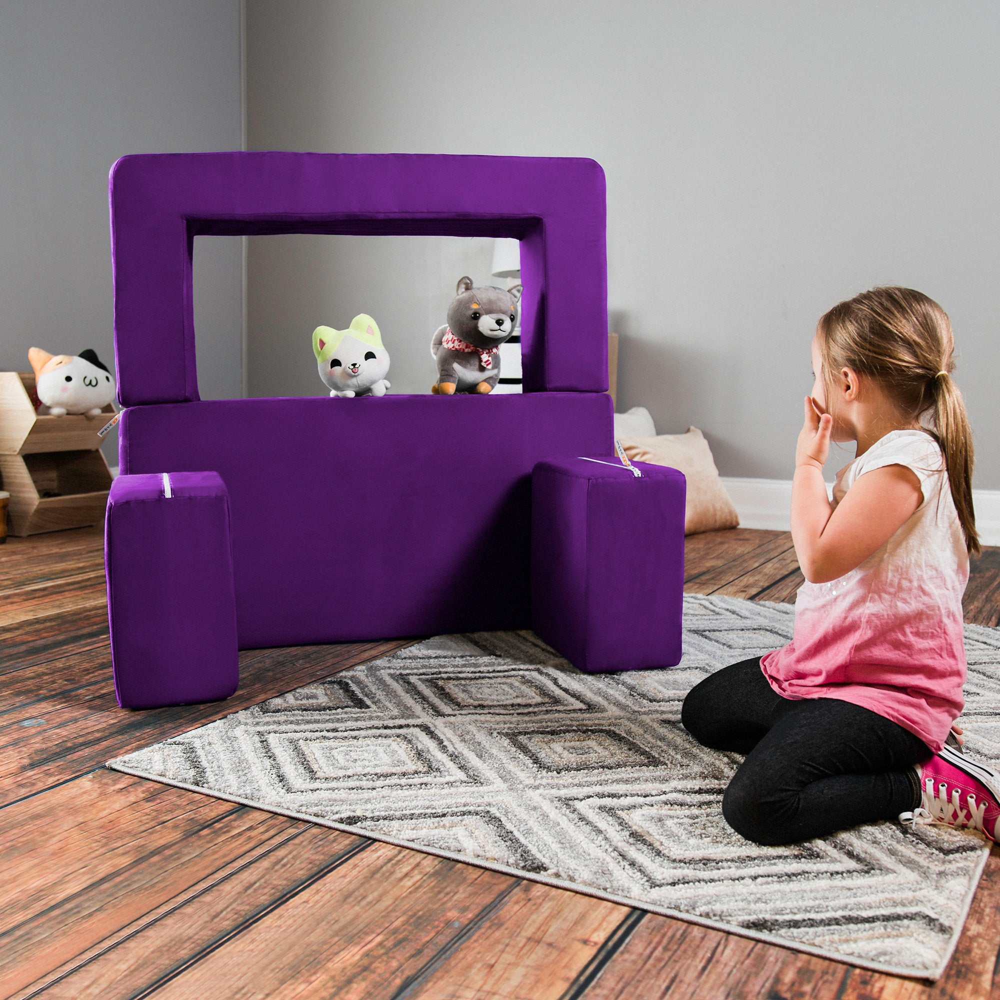 Jaxx Zipline Kids Modular Loveseat & Ottomans/Fold Out Lounger, Grape