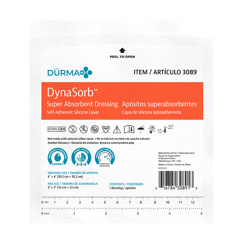DynaSorb - Super Absorbent Dressing, Self-Adherent, 4" x 4" - 10 pcs per Box/12 boxes per Case