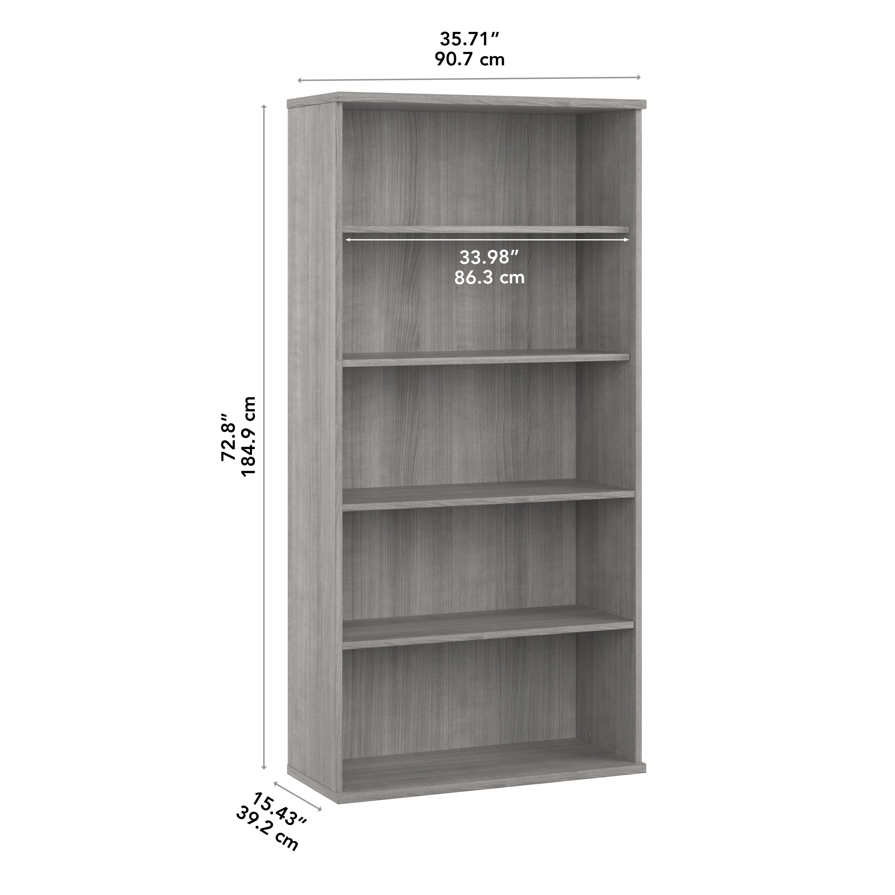 Bush Business Furniture Studio C 5 Shelf Bookcase in Platinum Gray - 35.71" Width x 15.43" Depth x 72.8" Height