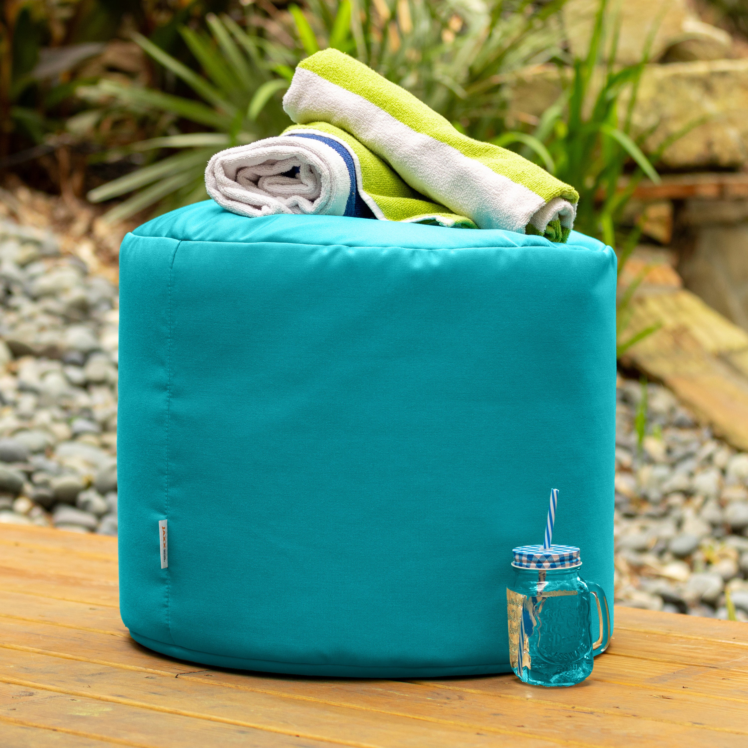 Jaxx Spring Indoor / Outdoor Bean Bag Pouf Ottoman, Light Blue