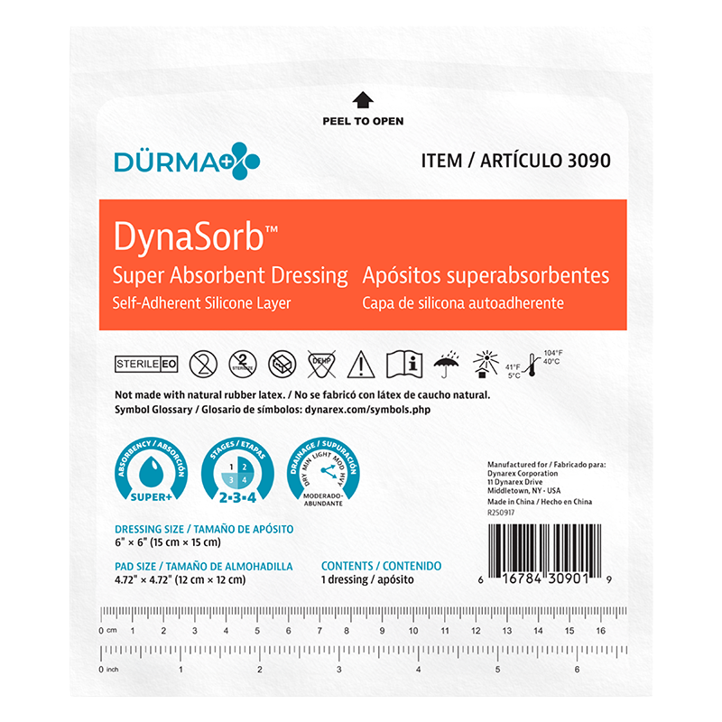 DynaSorb - Super Absorbent Dressing, Self-Adherent, 6" x 6" - 10 pcs per Box/12 boxes per Case