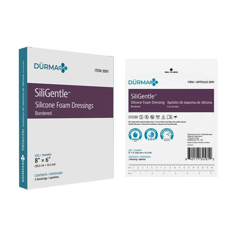SiliGentle - Silicone Bordered Foam Dressing, 8" x 6" - 5 per box/12 boxes per case