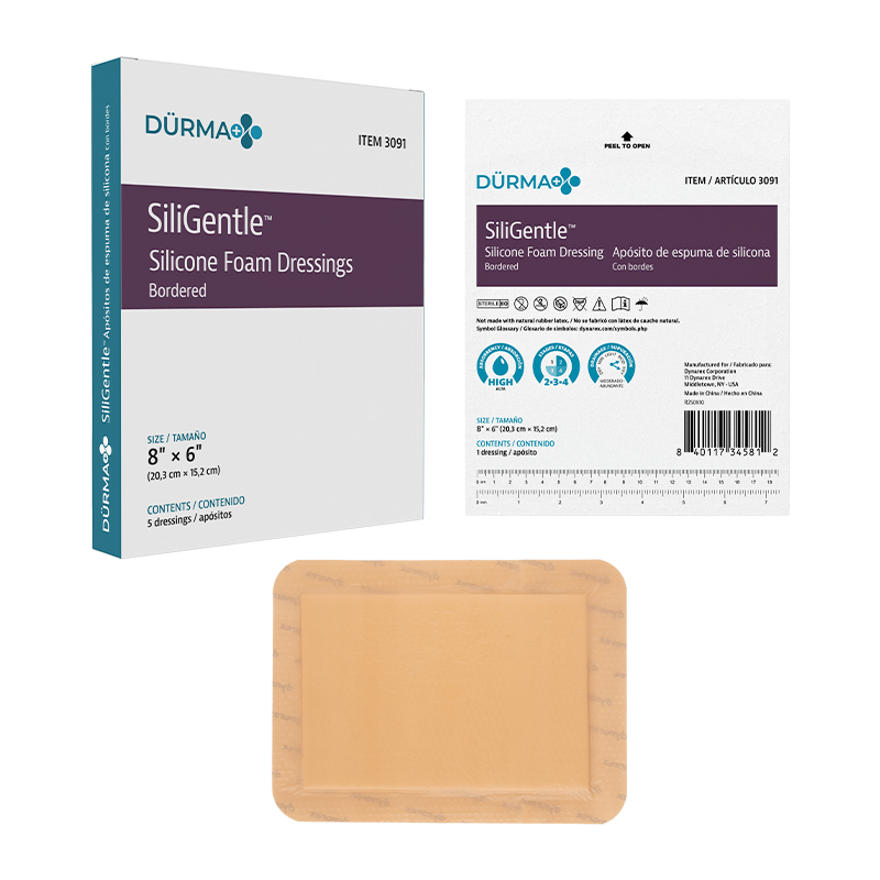 SiliGentle - Silicone Bordered Foam Dressing, 8" x 6" - 5 per box/12 boxes per case
