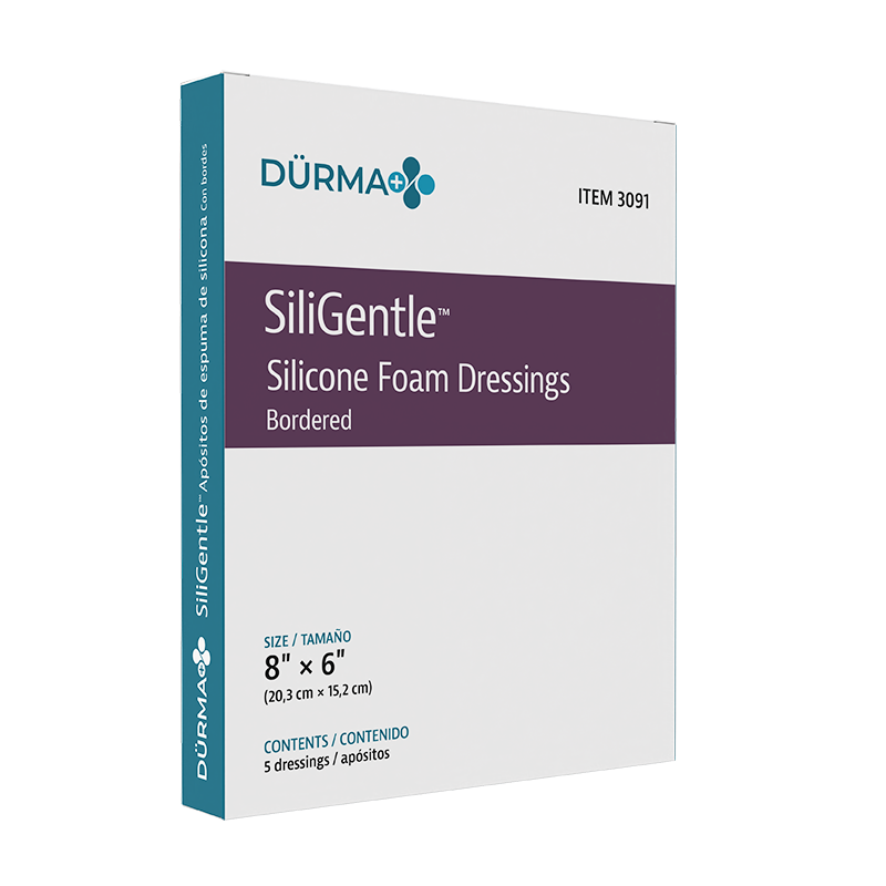 SiliGentle - Silicone Bordered Foam Dressing, 8" x 6" - 5 per box/12 boxes per case